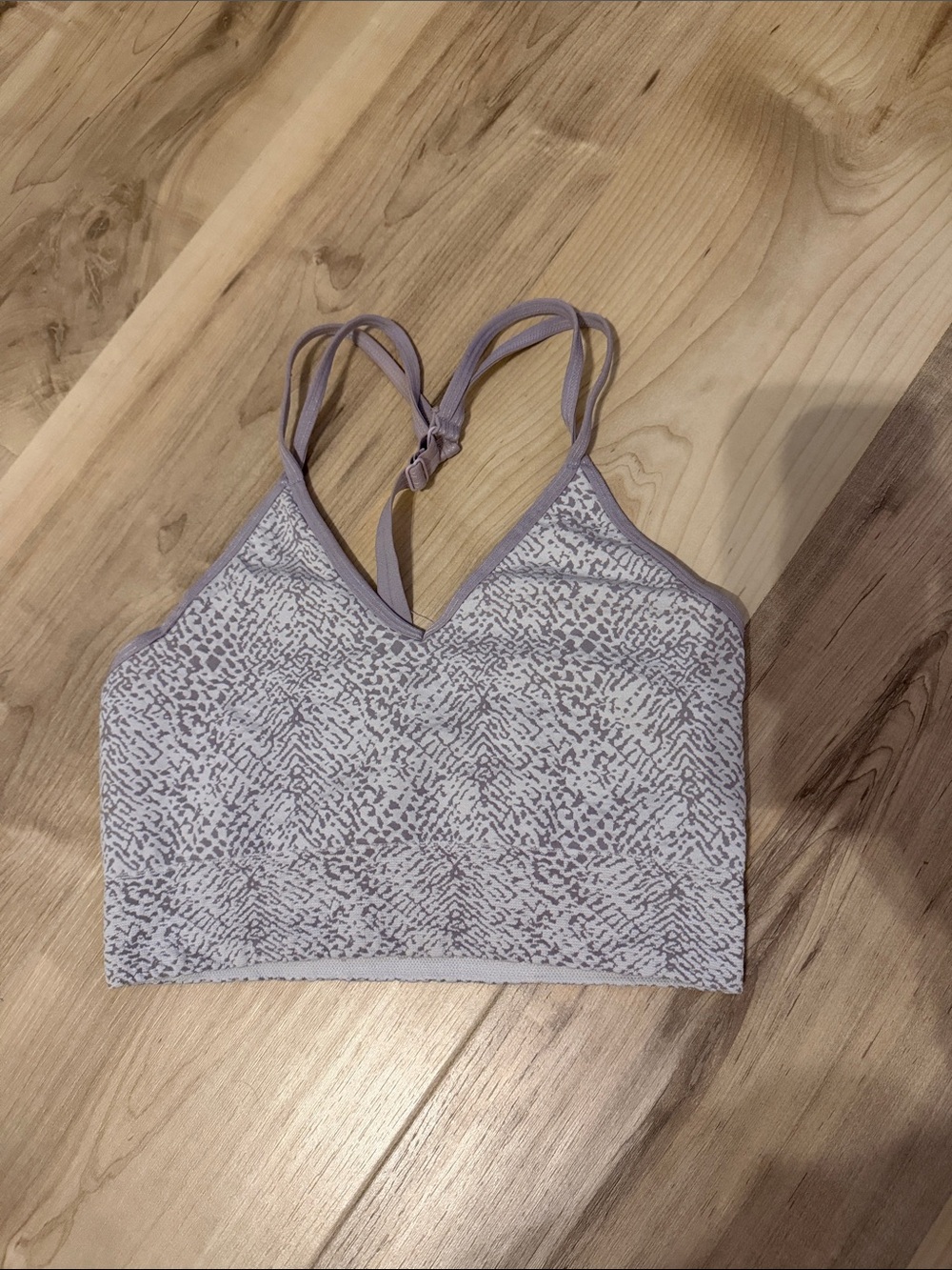 size small Rex grey patterned racerback sports bra